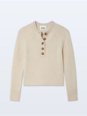NEW White + Warren Henley Cashmere Luxe Cream Sweater